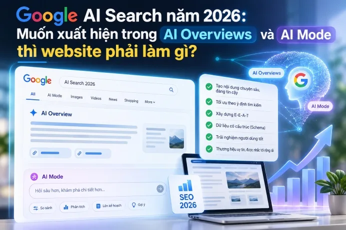 Google AI Search năm 2026: Muốn xuất hiện trong AI Overviews và AI Mode thì website phải làm gì?